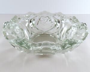 Vintage Pasari Indonesia Heavy Glass Ashtray Rose Pressed Clear Crystal 8 Inch